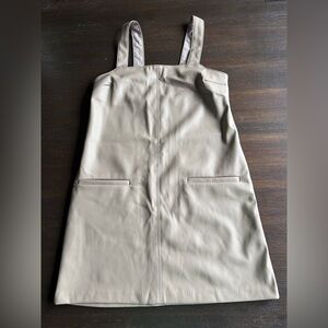 Abercrombie & Fitch Cream Faux-Leather Pinafore Mini Dress
